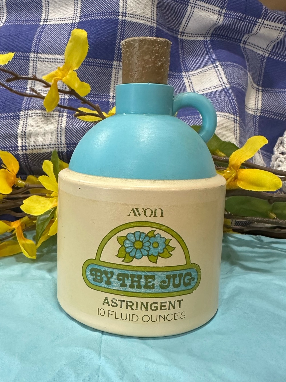 Avon Cream & Turquoise 'By The Jug' Astringent Bottle (empty container)